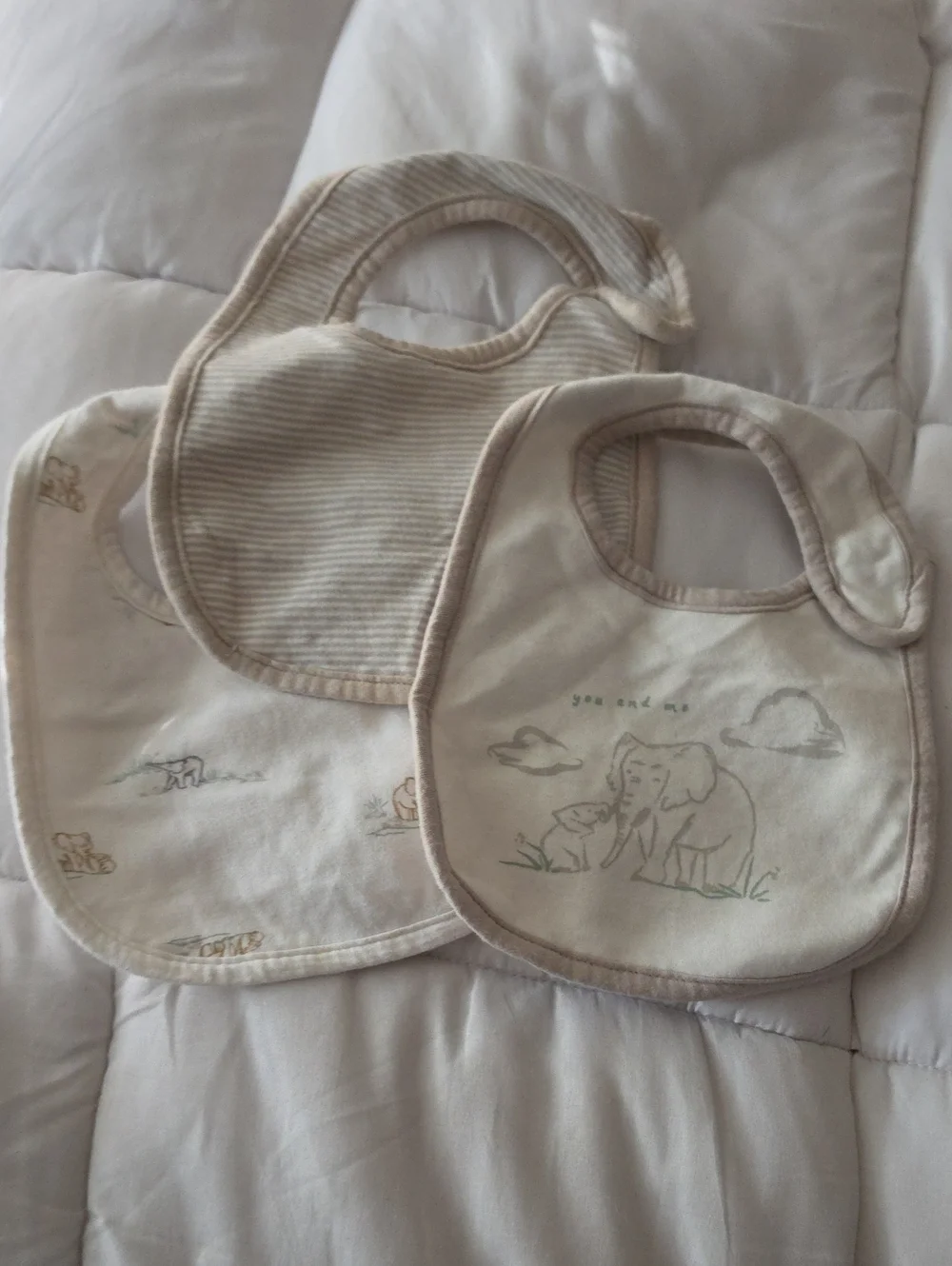 2/$5 Neutral Elephant Print Baby Bib Set - Beige 3 Pack
